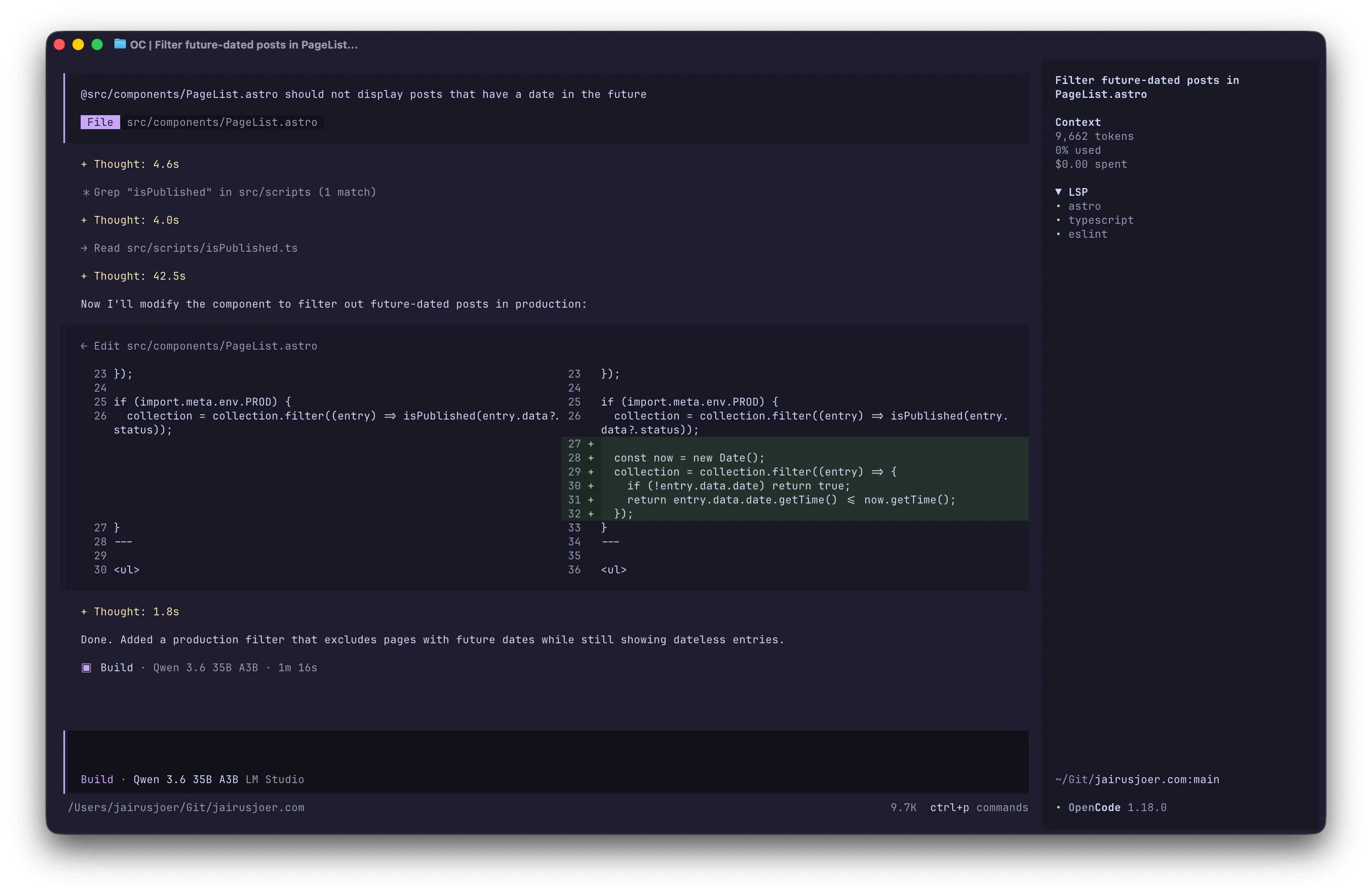 OpenCode session inside of Ghostty terminal