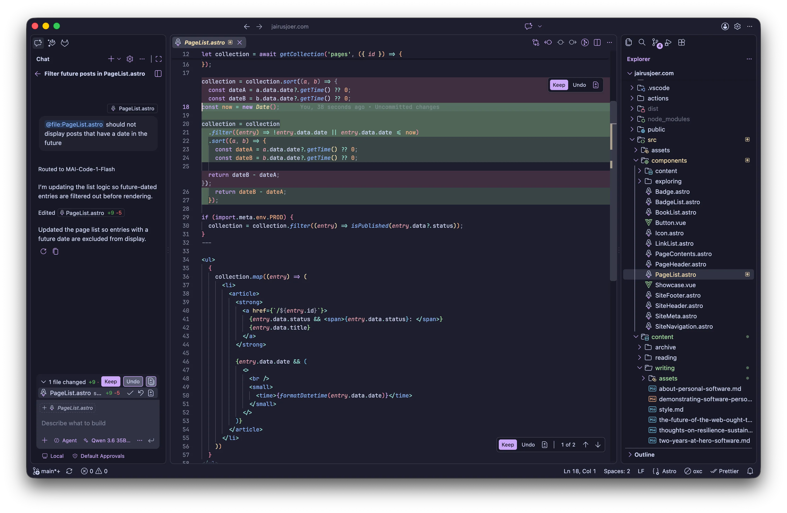 GitHub Copilot session inside of Visual Studio Code